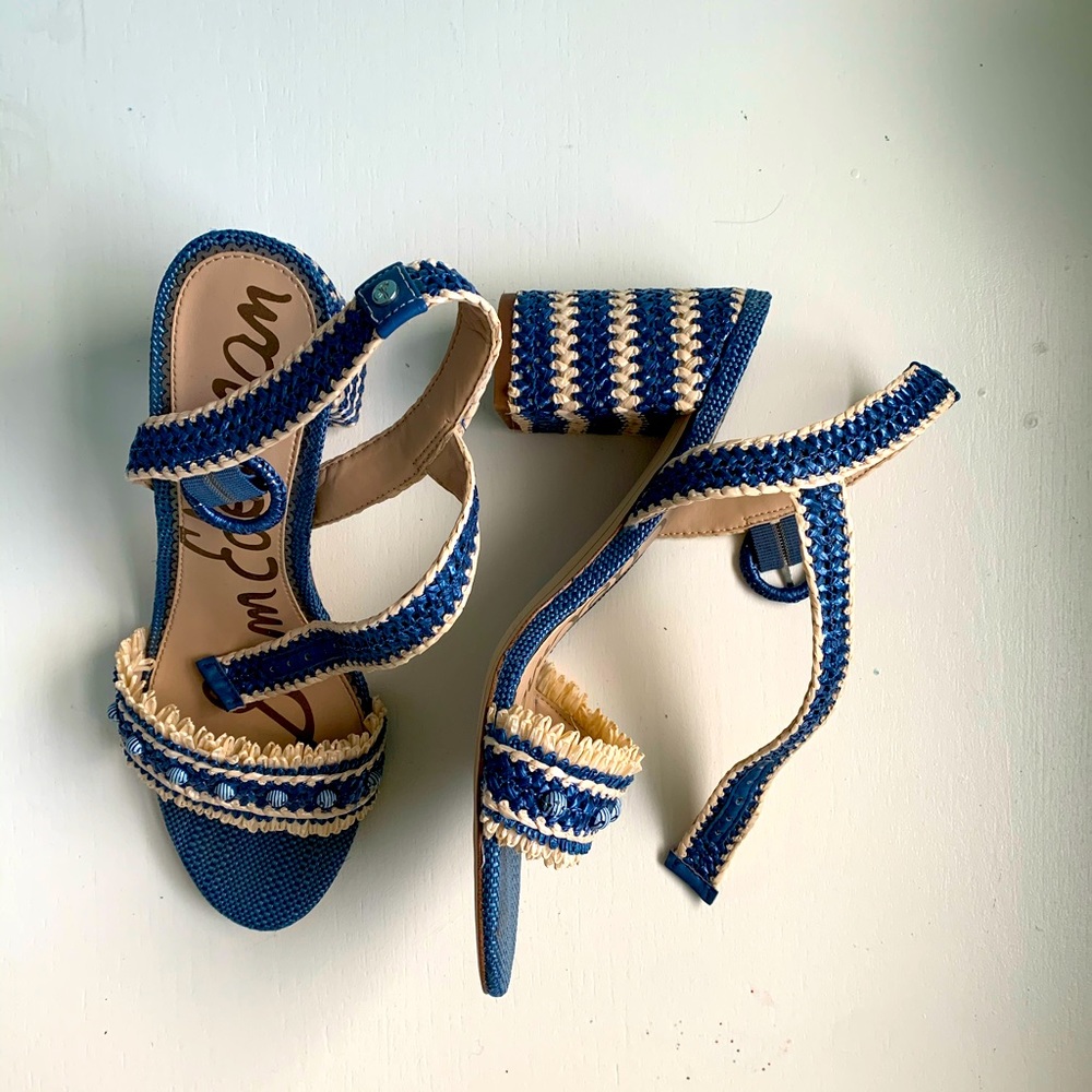 Sam Edelman Blue and White Wicker Heels (worn 1x)